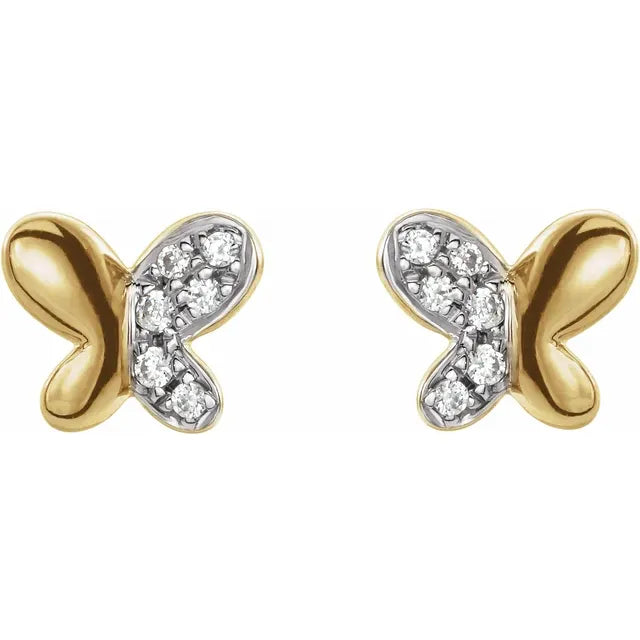 14K Yellow Gold .04 CTW Natural Diamond Butterfly Earrings