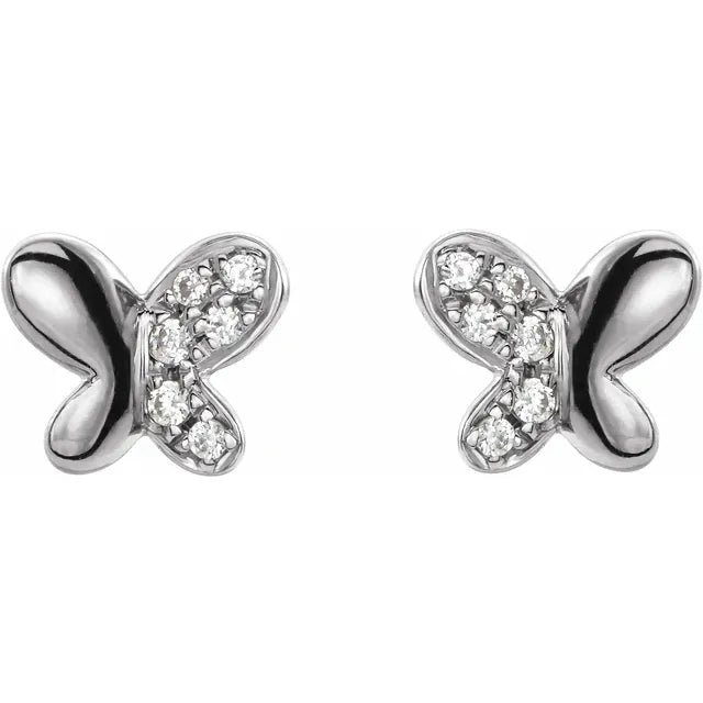 14K White Gold .04 CTW Natural Diamond Butterfly Earrings