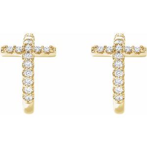 14K Yellow Gold 1/4 CTW Natural Diamond Cross Huggie Earrings