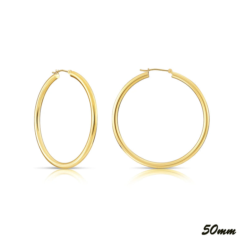 14K Yellow Gold Plain Hoops - 3MM Tube