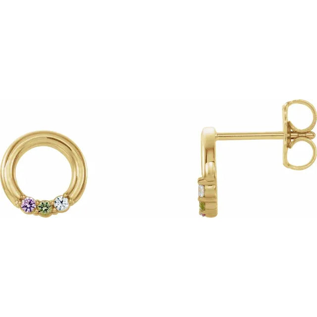 14K Yellow Gold 3-Stone Family Circle Earring Mounting