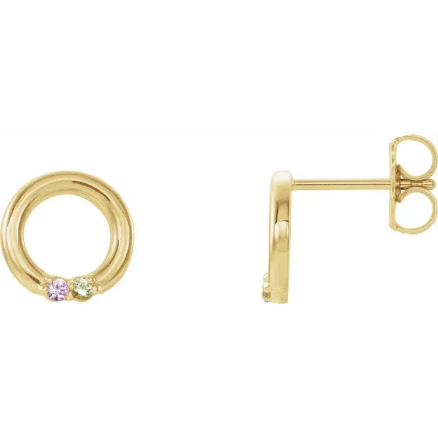 14K Yellow Gold 2-Stone Family Circle Earring Mounting