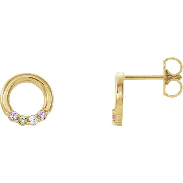 14K Yellow Gold 4-Stone Family Circle Earring Mounting
