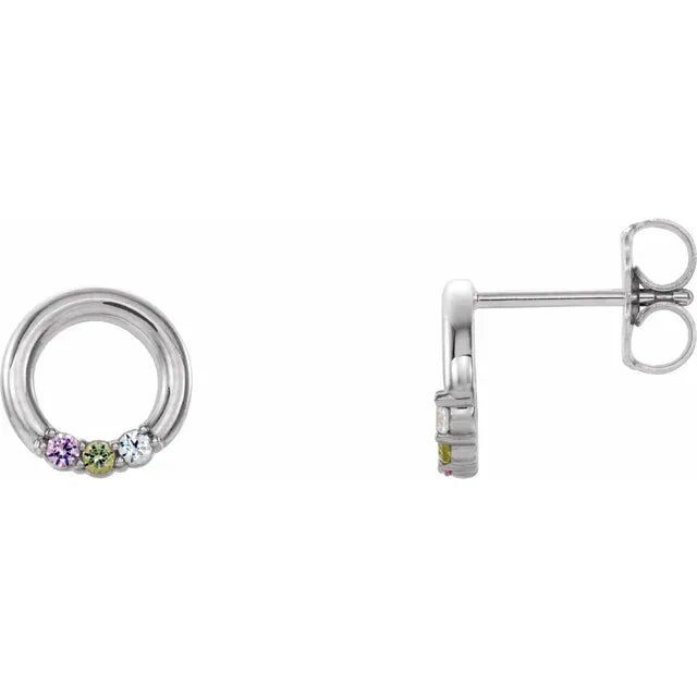 14K White Gold 3-Stone Family Circle Earring Mounting