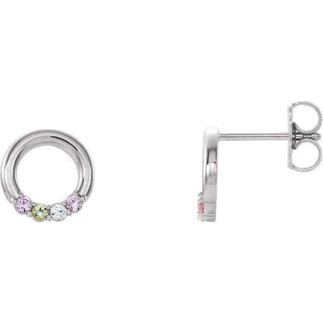 14K White Gold 4-Stone Family Circle Earring Mounting