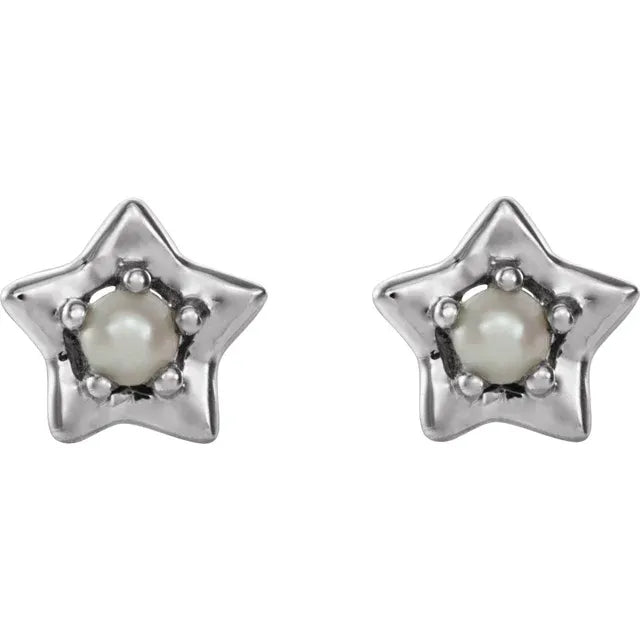 14K White Gold June Birthstone Youth Star Earrings