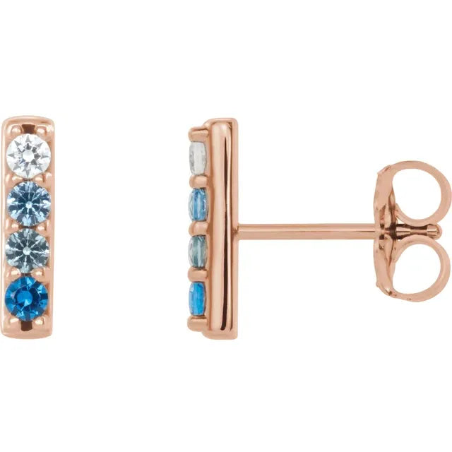14K Rose Gold 4-Stone Family Bar Earring Mounting