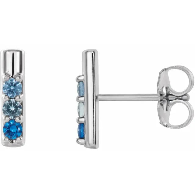 14K White Gold 3-Stone Family Bar Earring Mounting