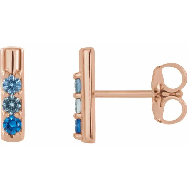 14K Rose Gold 3-Stone Family Bar Earring Mounting