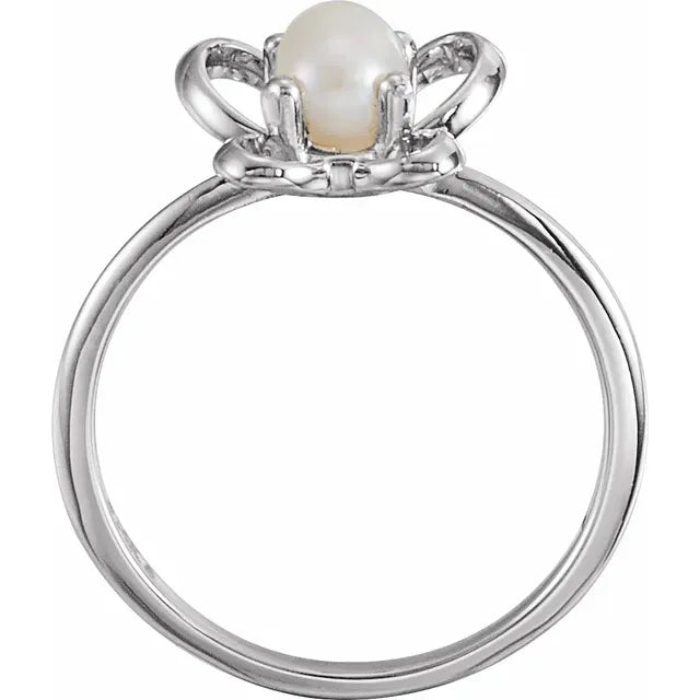 14K White Gold 4x3 mm Pearl June Youth Butterfly Birthstone Ring