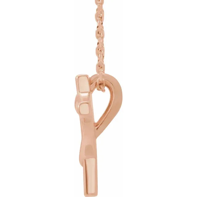 14K Rose Gold Youth Cross with Heart 15" Necklace