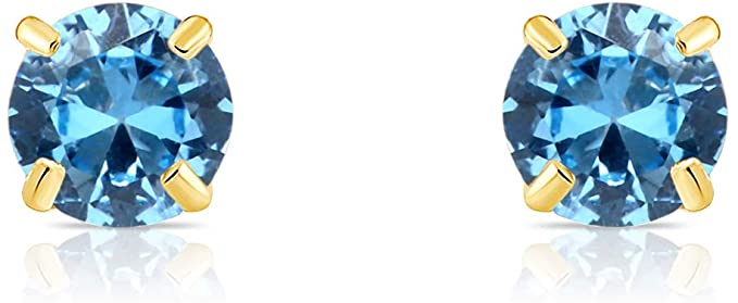 14k Yellow Gold Simulated Birthstone Stud Earring with Pushback (3mm)