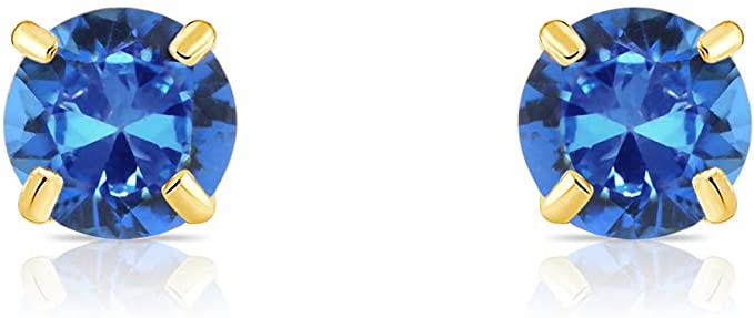 14k Yellow Gold Simulated Birthstone Stud Earring with Pushback (3mm)