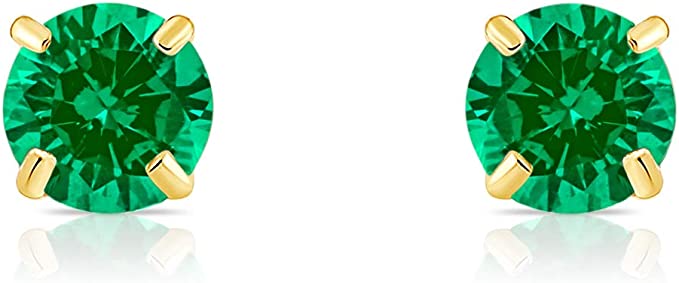 14k Yellow Gold Simulated Birthstone Stud Earring with Pushback (3mm)