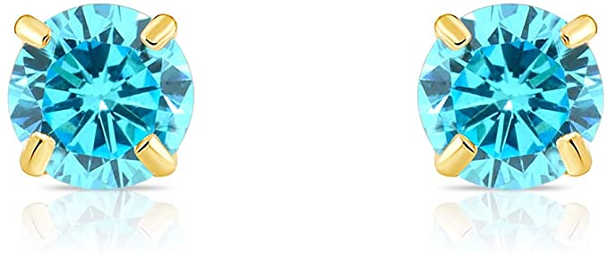 14k Yellow Gold Simulated Birthstone Stud Earring with Pushback (4mm)