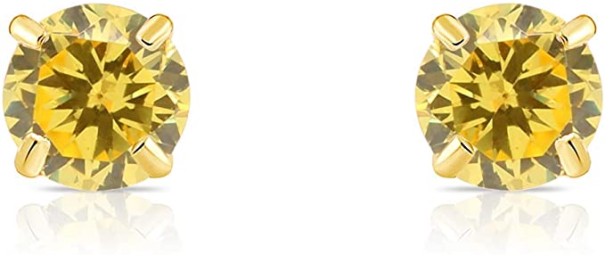 14k Yellow Gold Simulated Birthstone Stud Earring with Pushback (3mm)