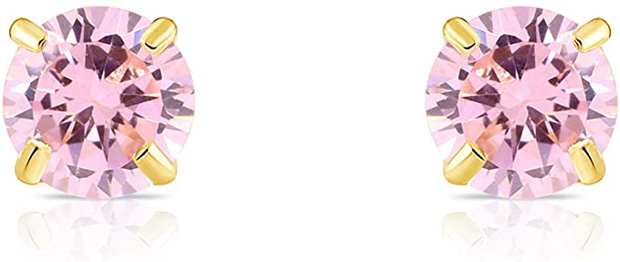 14k Yellow Gold Simulated Birthstone Stud Earring with Pushback (4mm)