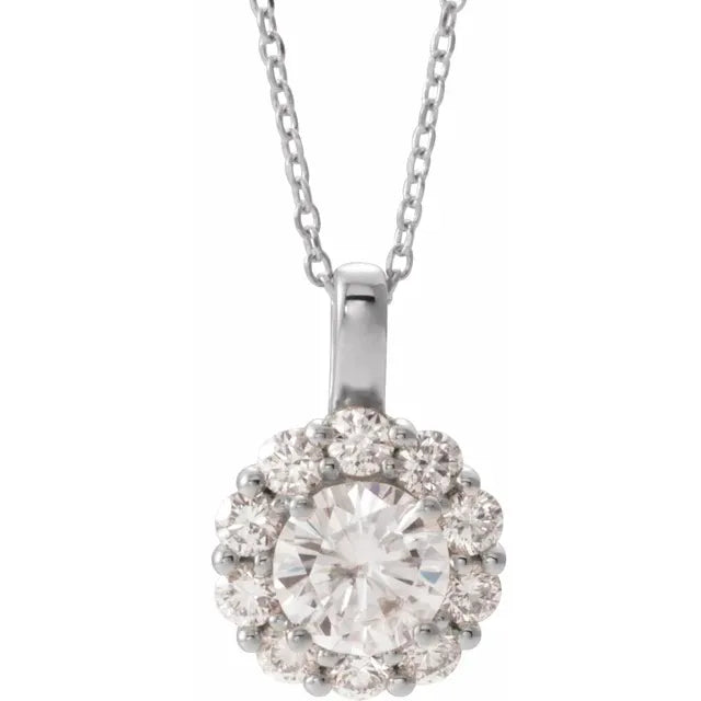 14K White Gold Forever One™ Colorless Lab-Grown Moissanite & 5/8 CTW Natural Diamond 16-18" Necklace