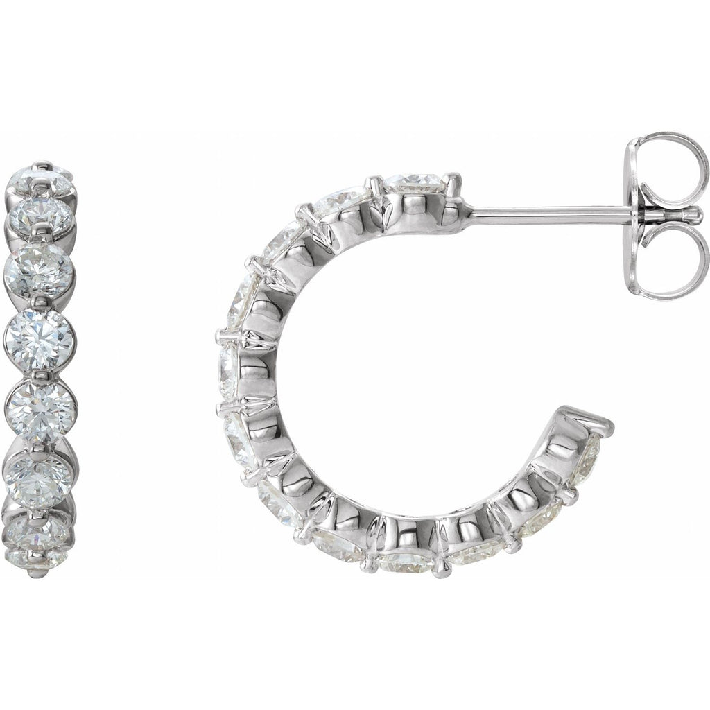 14K White Gold 1 3/8 CTW Natural Diamond Huggie Earrings