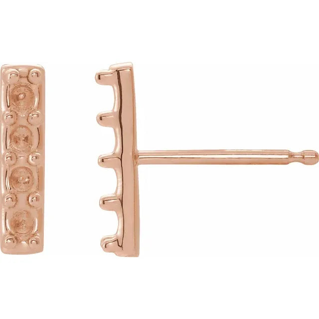 14K Rose Gold 4-Stone Family Bar Earring Mounting