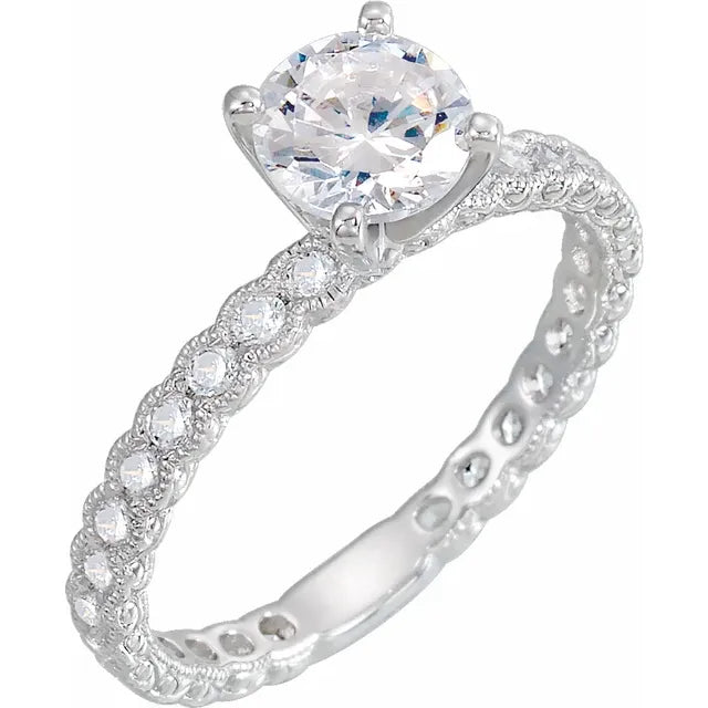 14K White Gold 6.5 mm Round 1/2 CTW Natural Diamond Semi-Set Engagement Ring