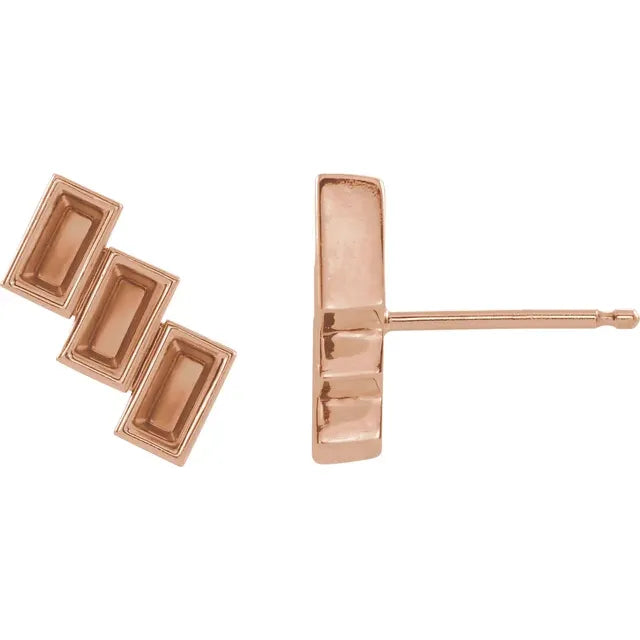 14K Rose Gold 3-Stone Family Stud Right Earring Mounting
