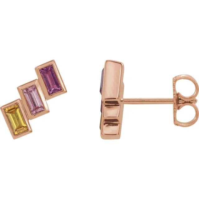 14K Rose Gold 3-Stone Family Stud Right Earring Mounting