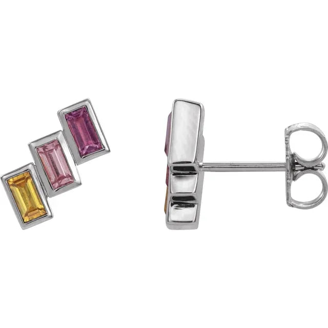 14K White Gold 3-Stone Family Stud Left Earring Mounting