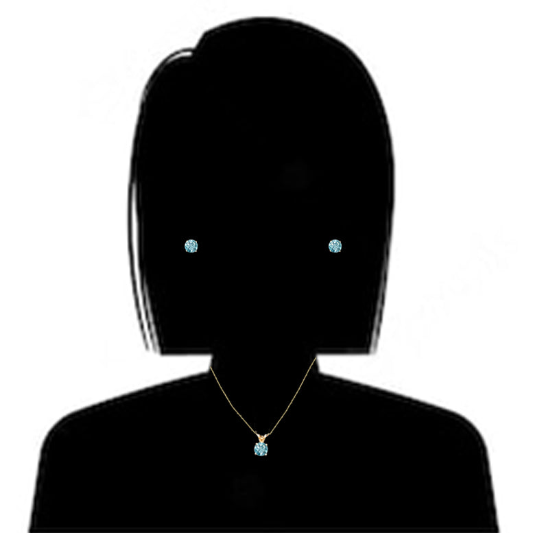 18K Yellow Gold 4ct Created Aquamarine CZ Round 18 Inch Necklace and Earrings Set Plated