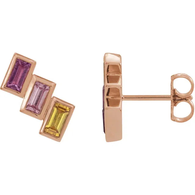 14K Rose Gold 3-Stone Family Stud Right Earring Mounting