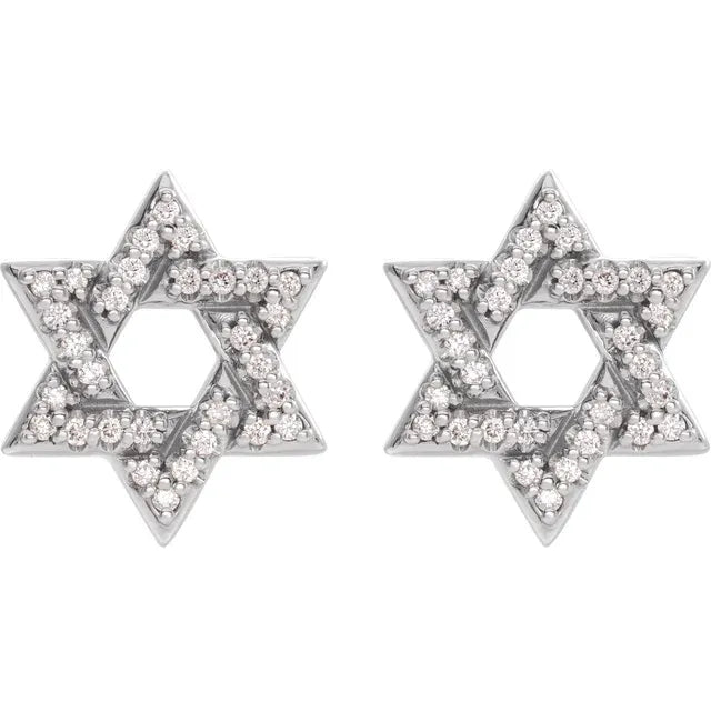 14K White Gold 1/8 CTW Natural Diamond Star of David Earrings