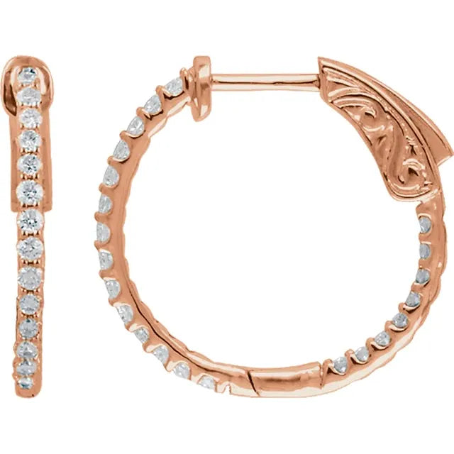14K Rose Gold 1/2 CTW Natural Diamond Inside-Outside Hinged Hoop Earrings