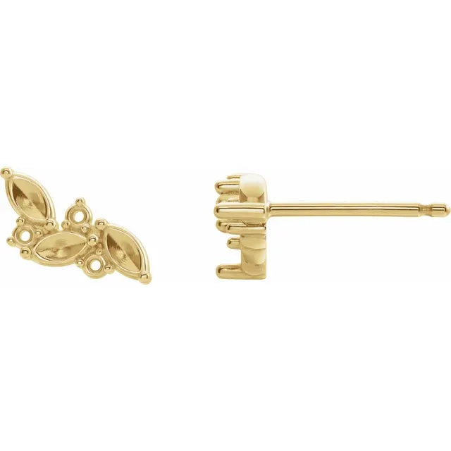 14K Yellow Gold 3-Stone Family Right Earring Mounting