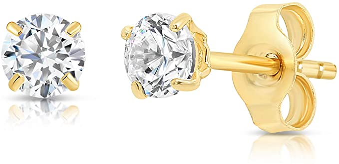 14k Yellow Gold Simulated Birthstone Stud Earring with Pushback (3mm)