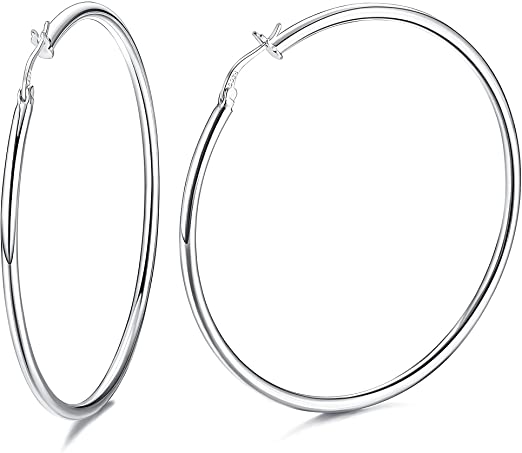 Paris Jewelry 18k White Gold Plated Hoop Earrings (50mm Dia)