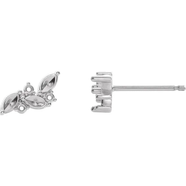 14K White Gold 3-Stone Family Left Earring Mounting