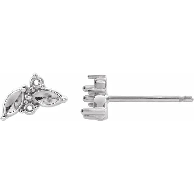 14K White Gold 2-Stone Family Left Earring Mounting
