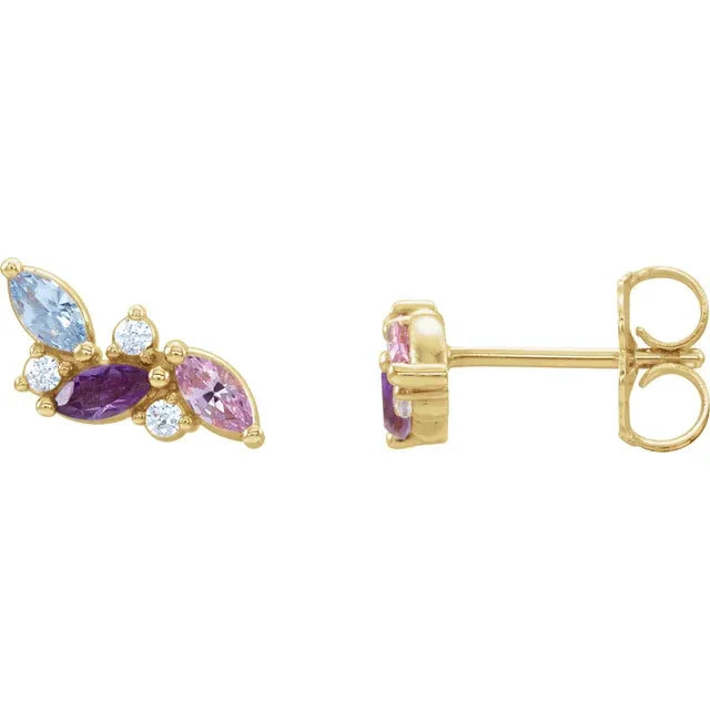 14K Yellow Gold 3-Stone Family Right Earring Mounting