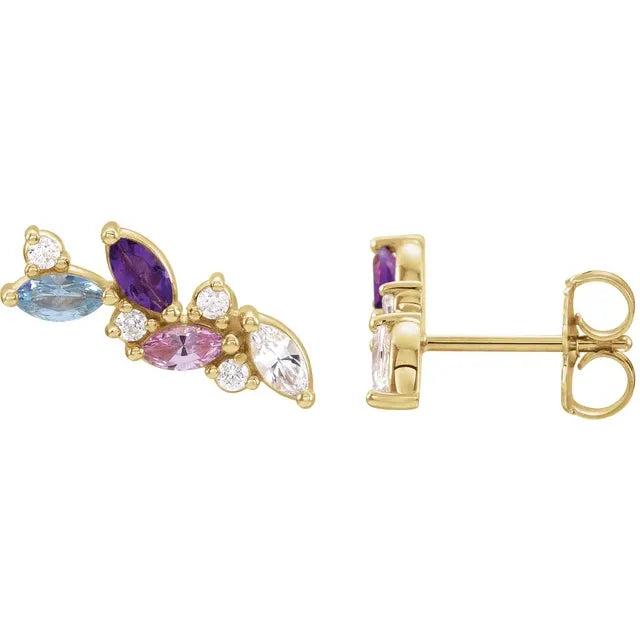 14K Yellow Gold 4-Stone .08 CTW Natural Diamond Semi-Set Family Earrings
