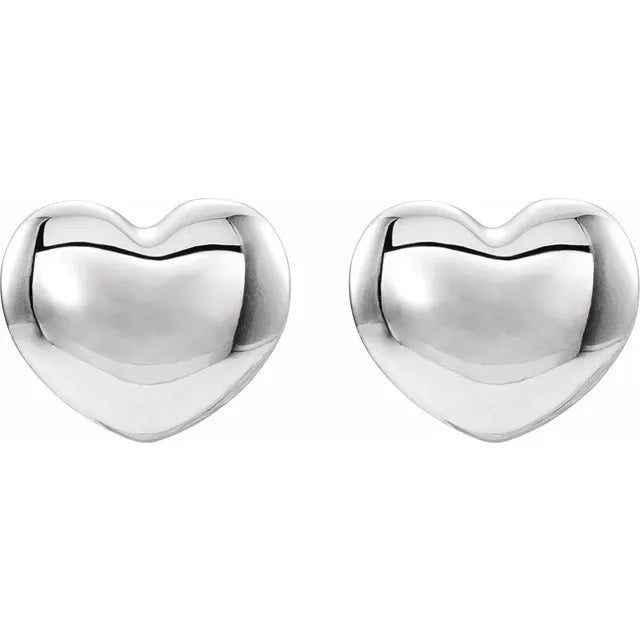 14K White Gold Youth Puffed Heart Earrings