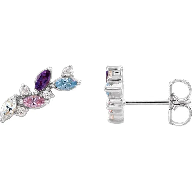 Sterling Silver 4-Stone Family Left Earring Mounting