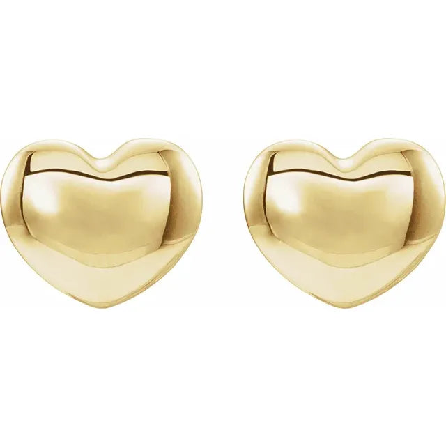 14K Yellow Gold Youth Puffed Heart Earrings