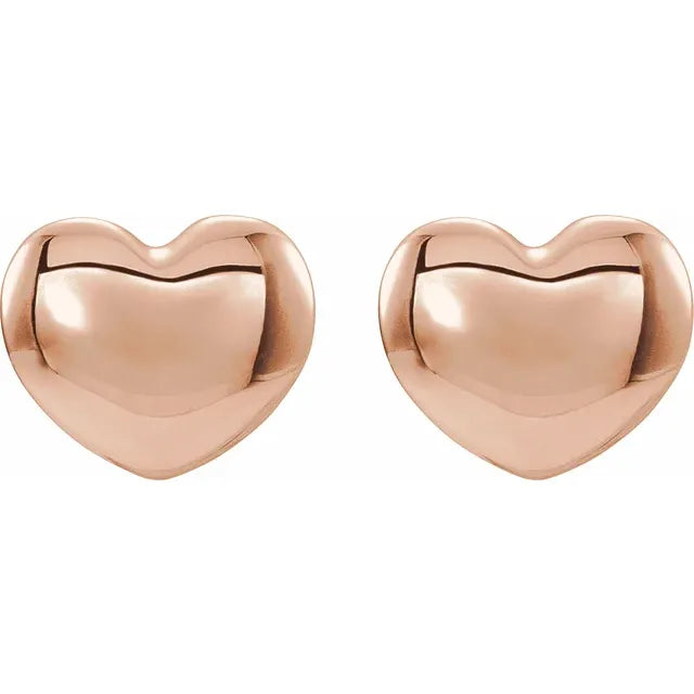 14K Rose Gold Youth Puffed Heart Earrings