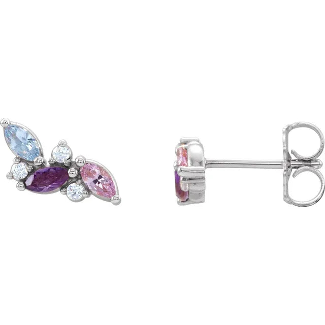 14K White Gold 3-Stone Family Right Earring Mounting