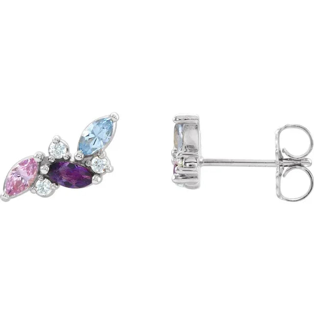 14K White Gold 3-Stone Family Left Earring Mounting