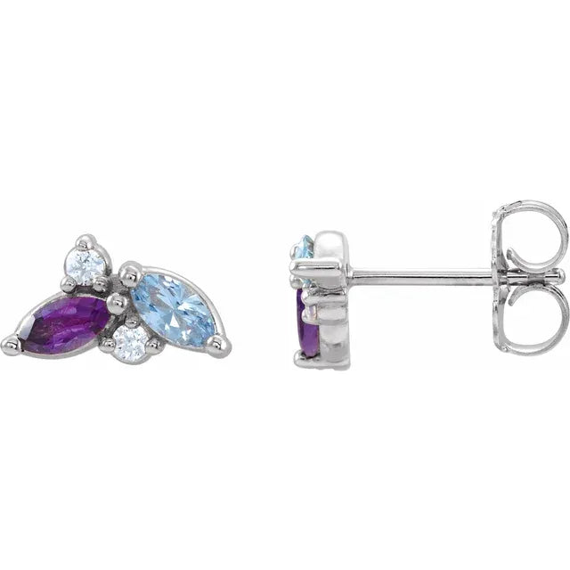 14K White Gold 2-Stone Family Left Earring Mounting