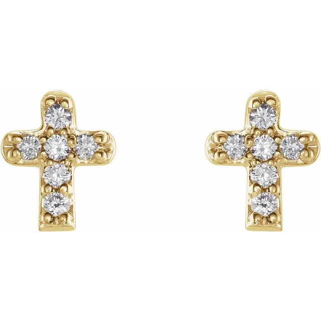 14K Yellow Gold .06 CTW Natural Diamond Youth Cross Earrings