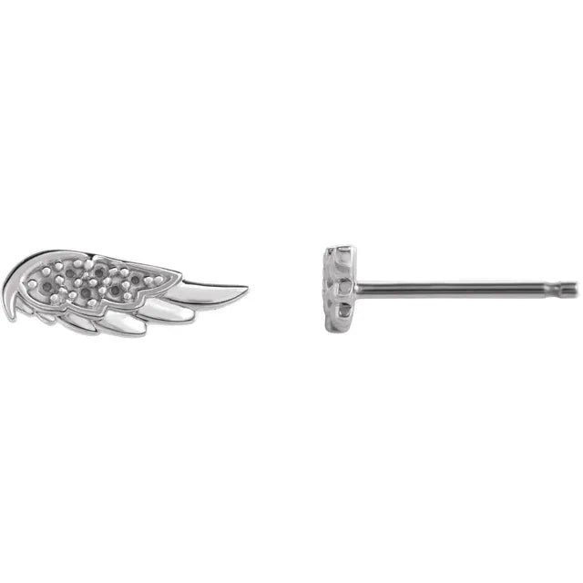 14K White Gold Accented Angel Wing Earring Mounting