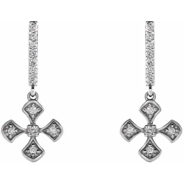 14K White Gold 1/5 CTW Natural Diamond Cross Dangle Earrings