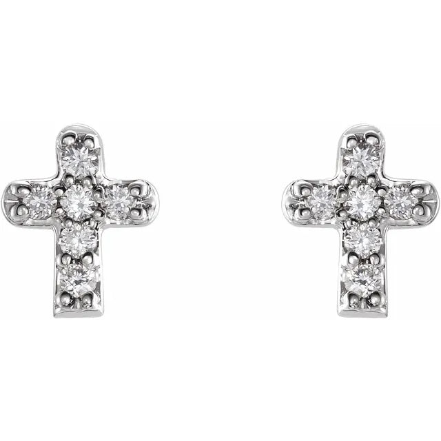 14K White Gold .06 CTW Natural Diamond Youth Cross Earrings